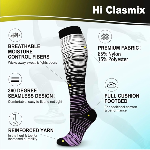 5 Pairs Graduated Compression Knee Socks 20-30mmhg, Size L/XL, Hi Clasmix - Picture 4 of 9